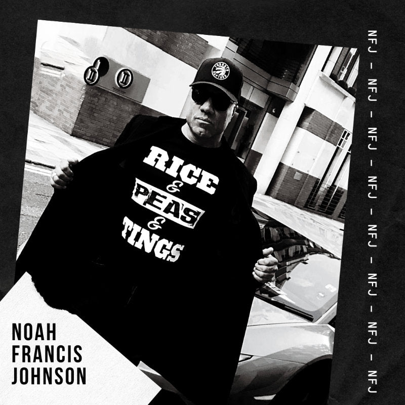 NFJ wearing black tee shirt under a coat and wearing a cap. Photo is black and white.